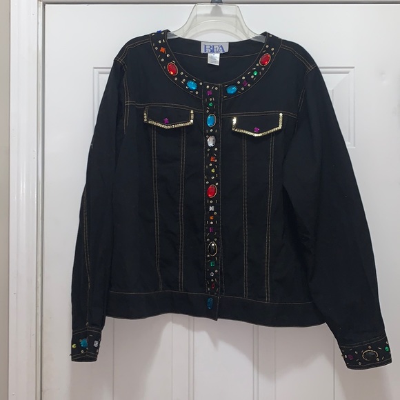 3/$15 💯% cotton Bea classics black size 20 jacket with jewels - Picture 1 of 7